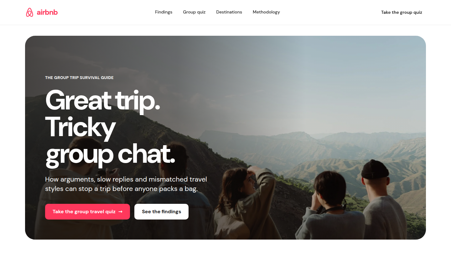 Hero section from Airbnb Group Trip Survival Guide