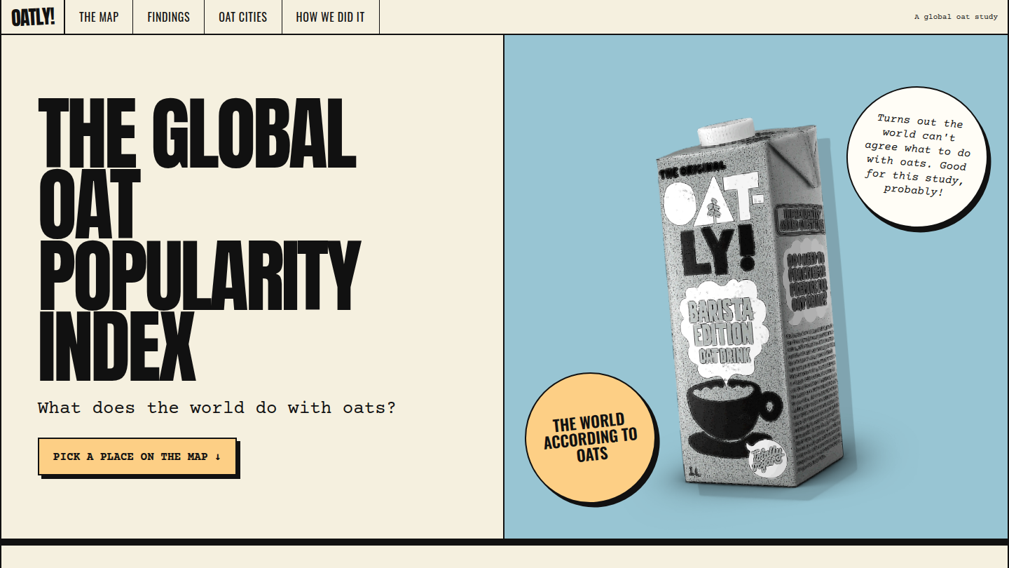 Hero section from Oatly Global Oat Popularity Index